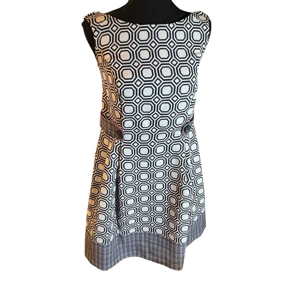 Signature By Robbie Bee Dress Women 10 Black White Geometric Shape Lined